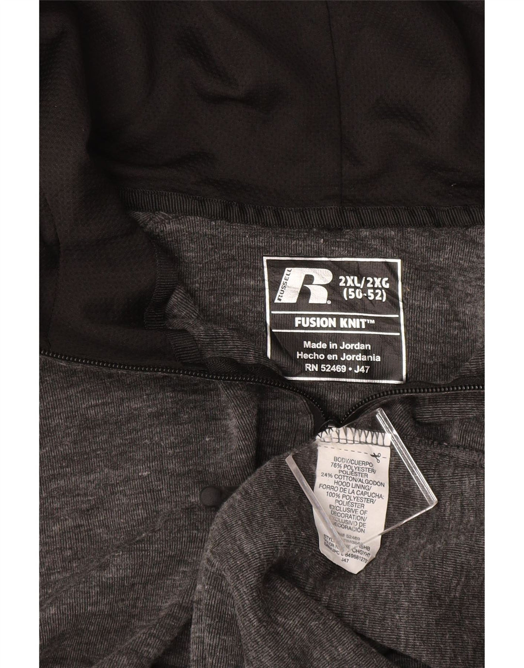 RUSSELL ATHLETIC Herre hættetrøje med lynlås 2XL Grå Flecked Bomuld