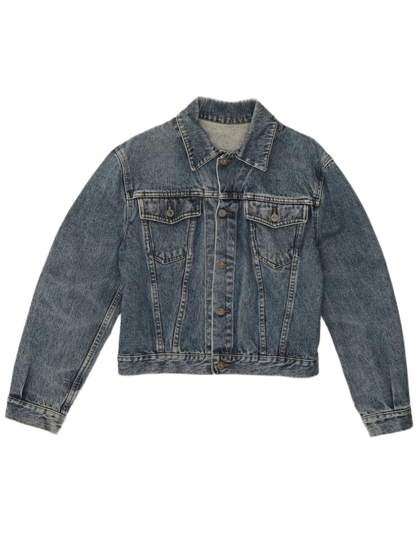 Vintage Dame Crop Denim Jacket UK 14 Large Blue Paisley