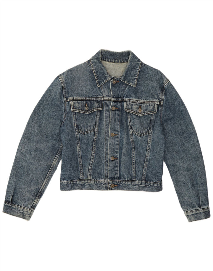 Vintage Dame Crop Denim Jacket UK 14 Large Blue Paisley