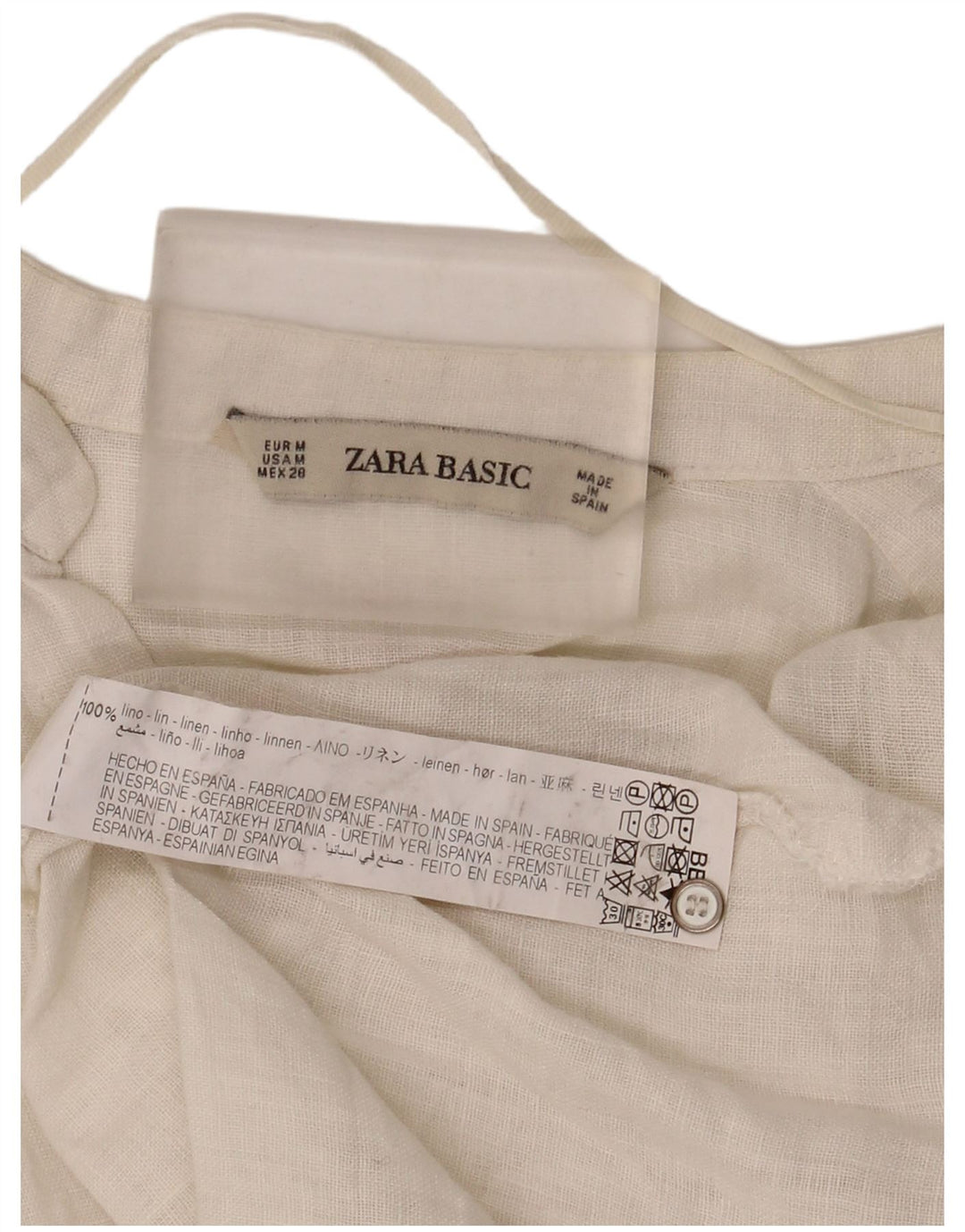 Zara skjortebluse med 3/4 ærmer til kvinder UK 14 Medium hvid hør
