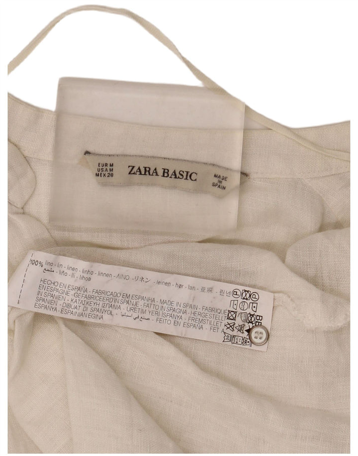 Zara skjortebluse med 3/4 ærmer til kvinder UK 14 Medium hvid hør