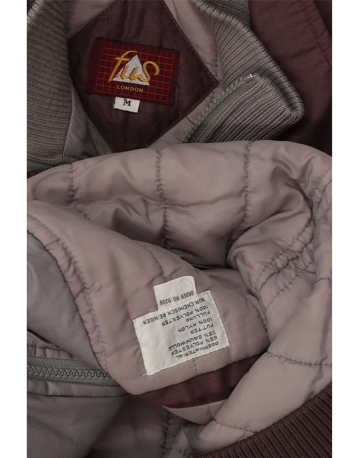 Vintage Bomber Jacket til mænd UK 38 Medium Burgundy Colourblock Polyester