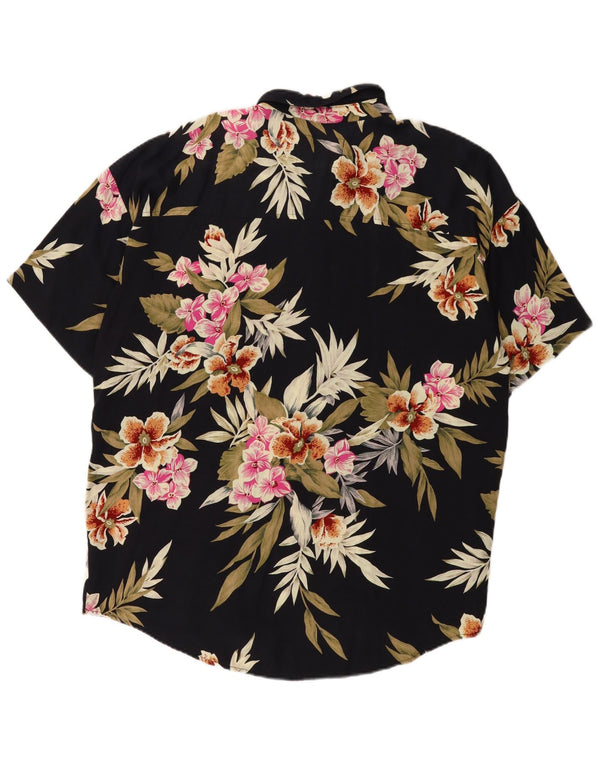 Vintage kortærmet skjorte til mænd Large Black Floral
