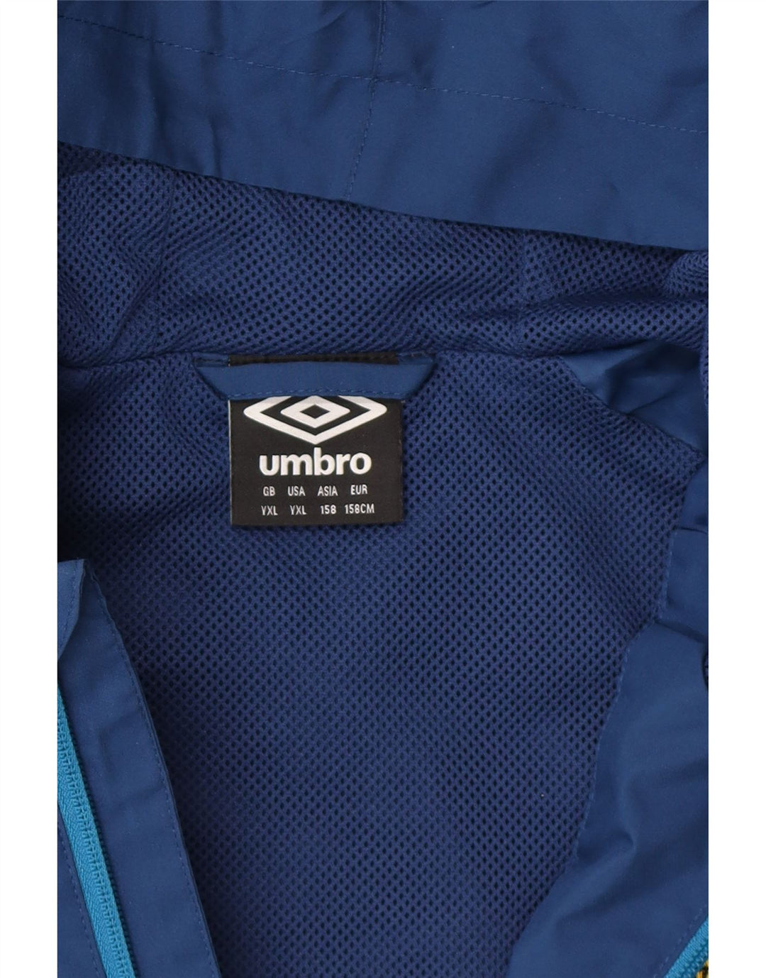 UMBRO Boys Graphic Hooded Rain Jacket 13-14 Years XL Navy Blue Polyester Vintage Umbro and Second-Hand Umbro from Messina Hembry 