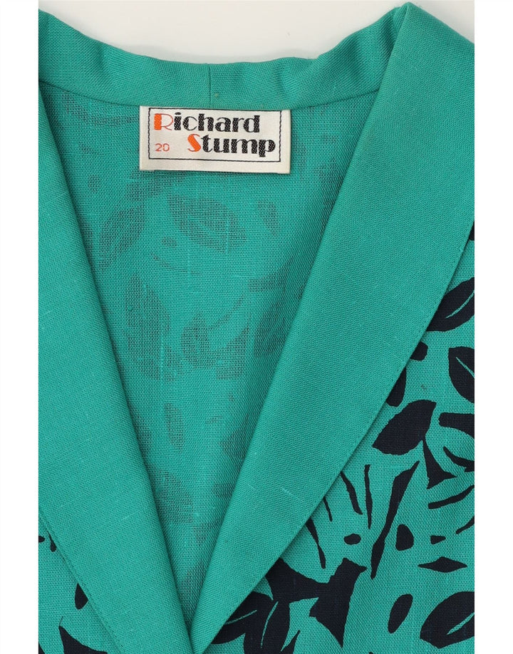 RICHARD STUMP Womens 3 Button Blazer Jacket UK 20 2XL Turquoise Floral Vintage Richard Stump and Second-Hand Richard Stump from Messina Hembry 
