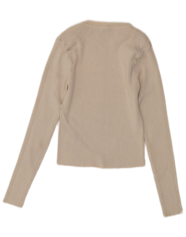 Zara Womens Crop Crew Neck Jumper Sweater UK 8 Small Beige Viscose