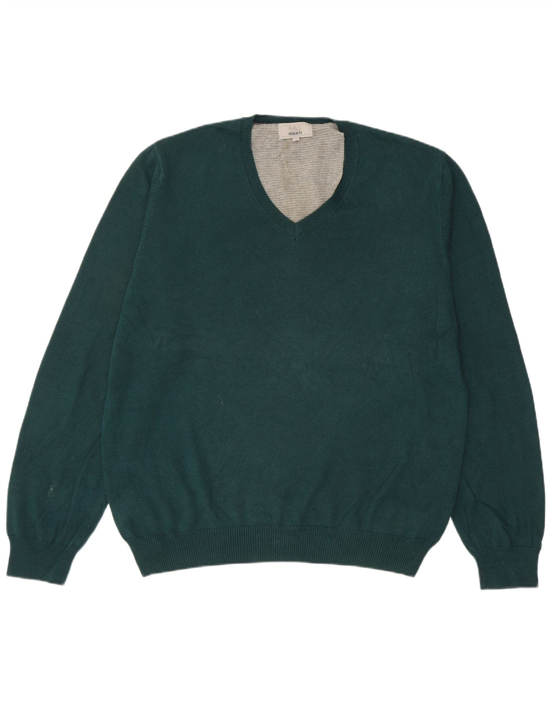 Marks & Spencer Herre Regular Fit V-hals sweater Stor grøn bomuld