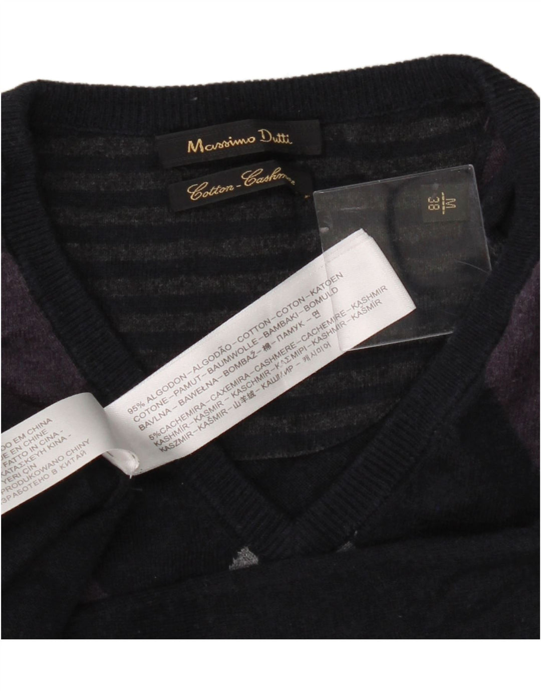 MASSIMO DUTTI Mens V-Neck Jumper Sweater Medium Navy Blue Argyle/Diamond Vintage Massimo Dutti and Second-Hand Massimo Dutti from Messina Hembry 