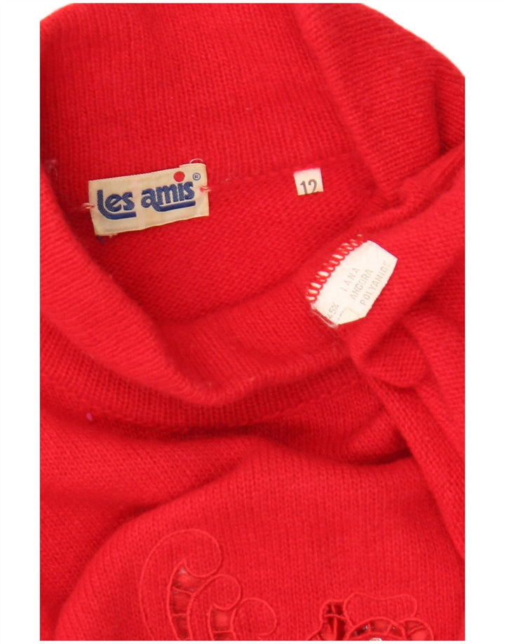 Vintage Dame Turtle Neck Jumper Sweater UK 12 Medium Red Floral Wool