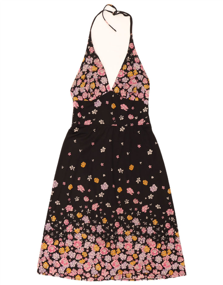 Vintage Kvinder Grime Kjole UK 10 Small Black Floral