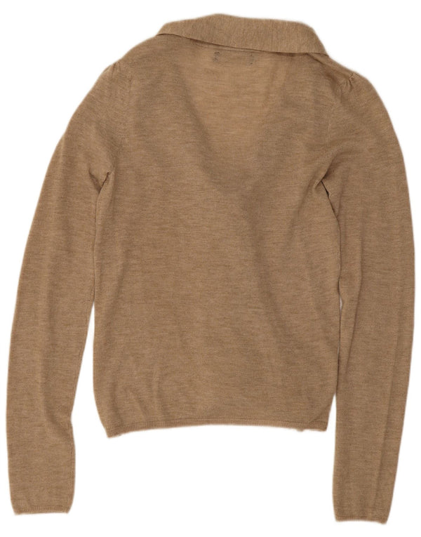 Zara Womens Front Tie Top Langærmet UK 10 Small Beige
