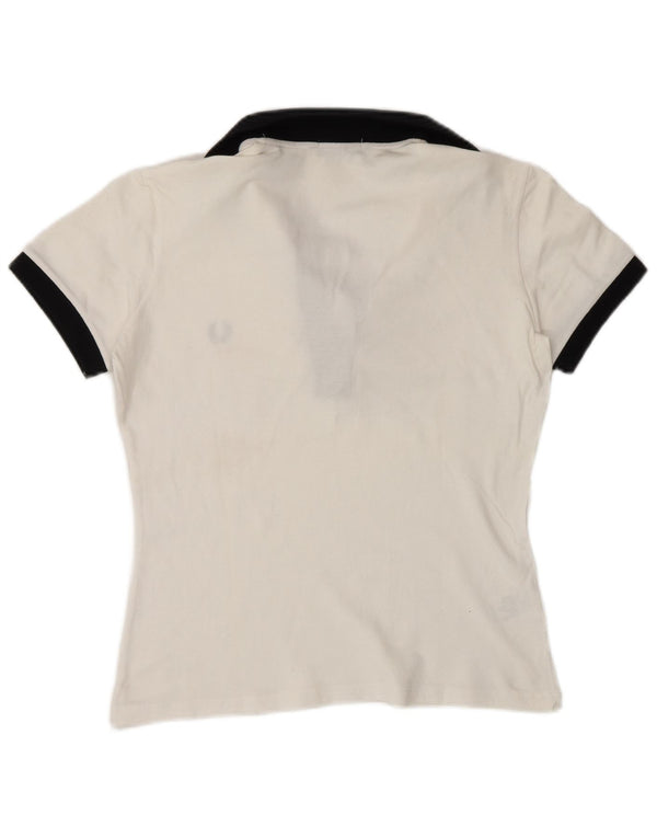 Fred Perry Dame Polo Shirt UK 14 Stor Hvid Bomuld