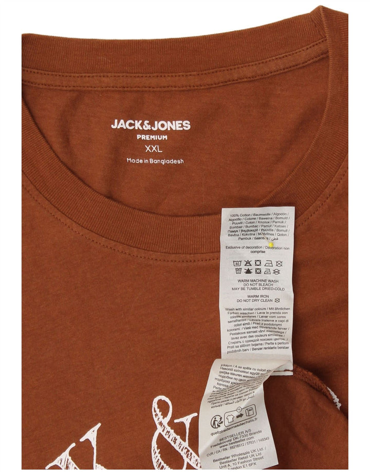 JACK & JONES Mens Graphic T-Shirt Top 2XL Brown Cotton