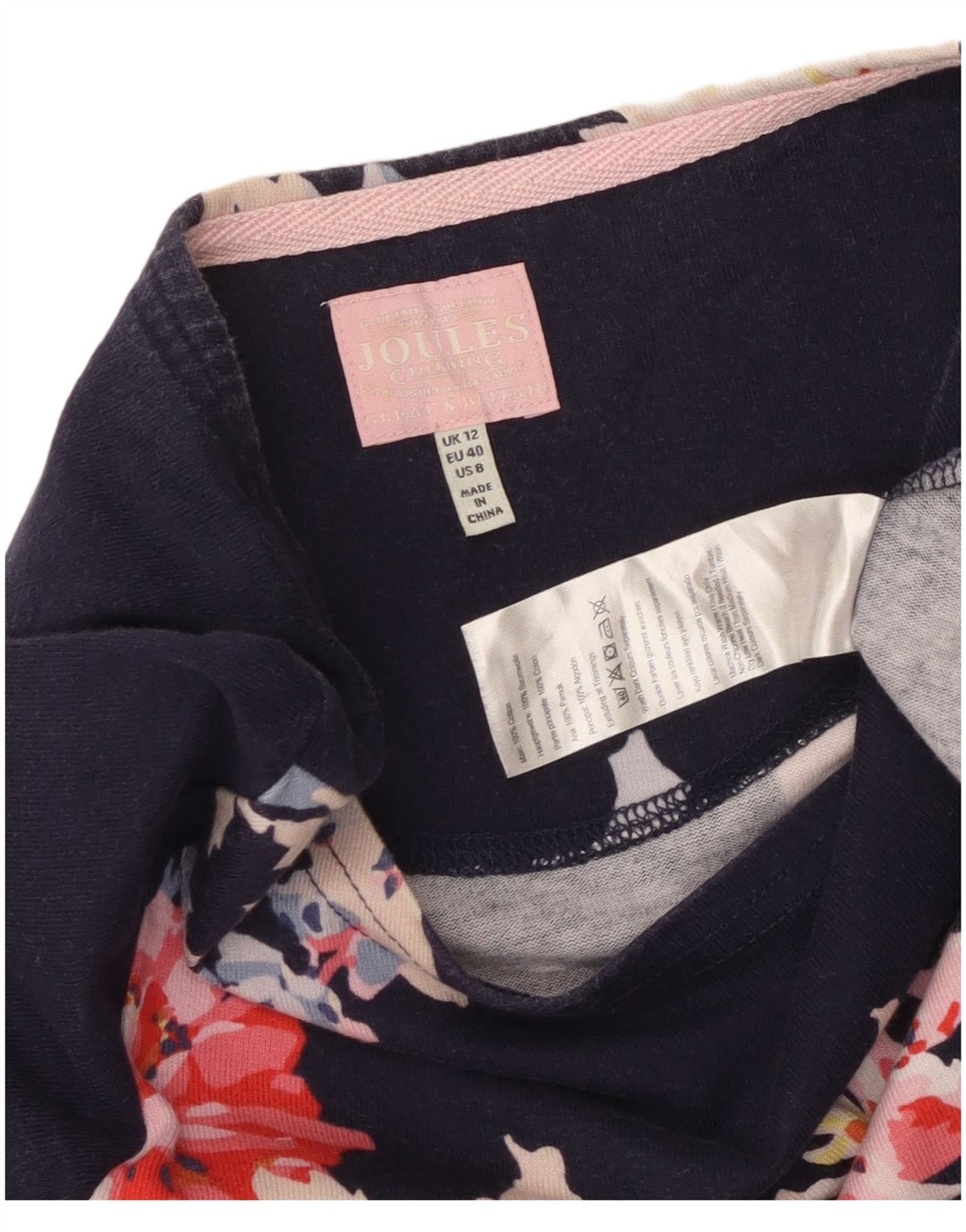 JOULES Dameskedekjole UK 12 Mellem marineblå blomsterbomuld