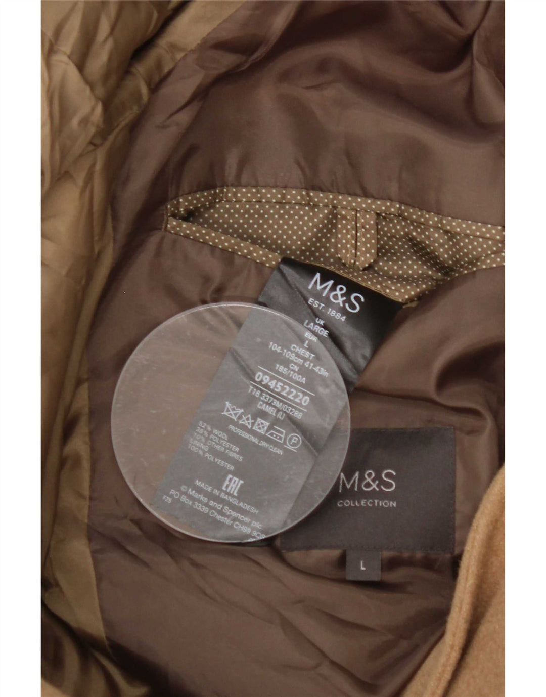 Marks & Spencer Herre Overfrakke UK 40 Stor Beige Uld