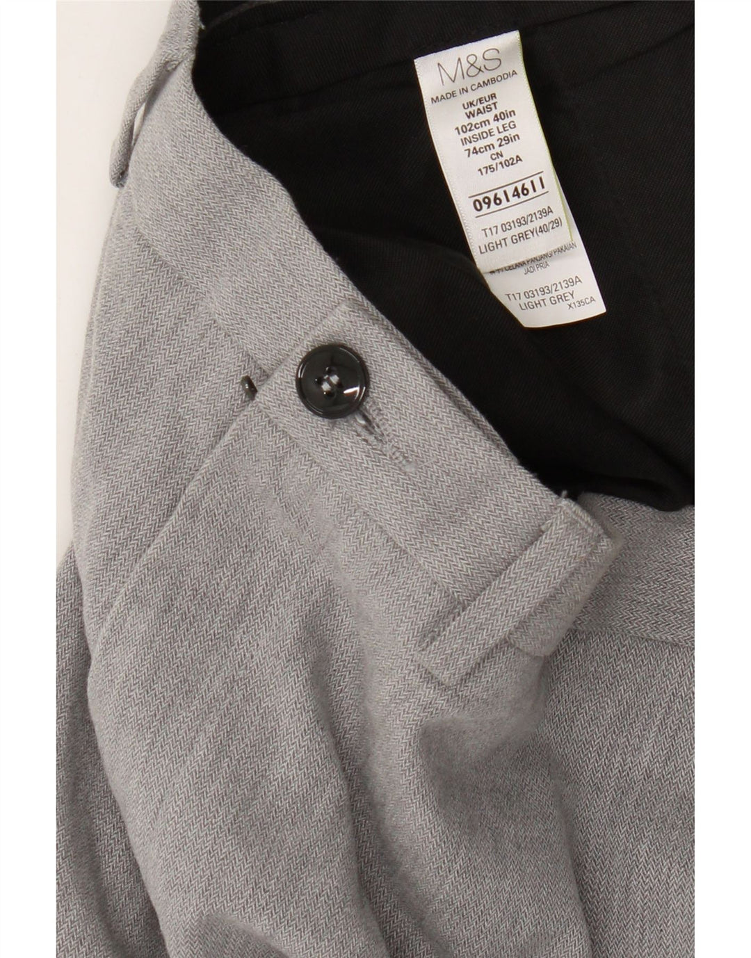 Marks & Spencer Straight Chino-bukser til mænd W40 L29 Grå bomuld