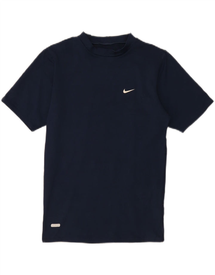 Nike Dame Dri Fit T-Shirt Top UK 12 Medium Navy Blue Polyester