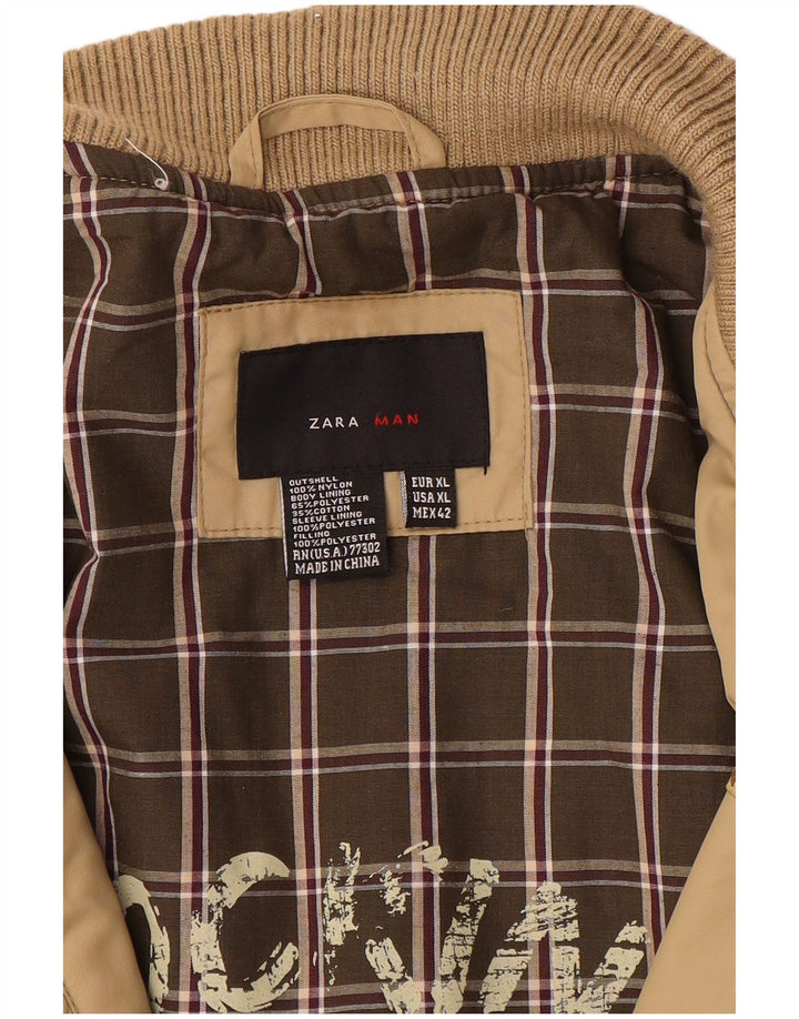 Zara Herre Military Bomber Jacket UK 42 XL Beige Nylon