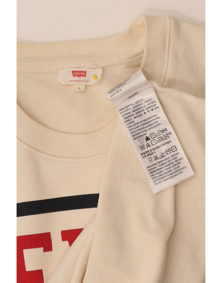 Levi's Dame grafisk sweatshirt Jumper UK 16 Large Off White Bomuld