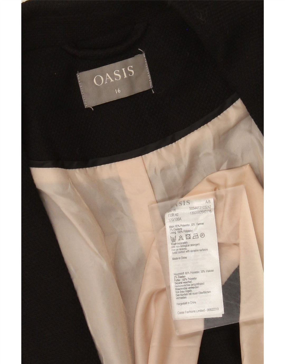 Oasis Dame 1 Knap Blazer Jakke UK 16 Stor Sort Polyester