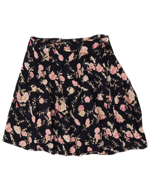 Vintage Kvinders Højtalje Wrap Nederdel Stor W26 Navy Blue Floral