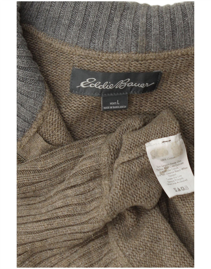 EDDIE BAUER Sweater med lynlås til mænd Stor Khaki Bomuld