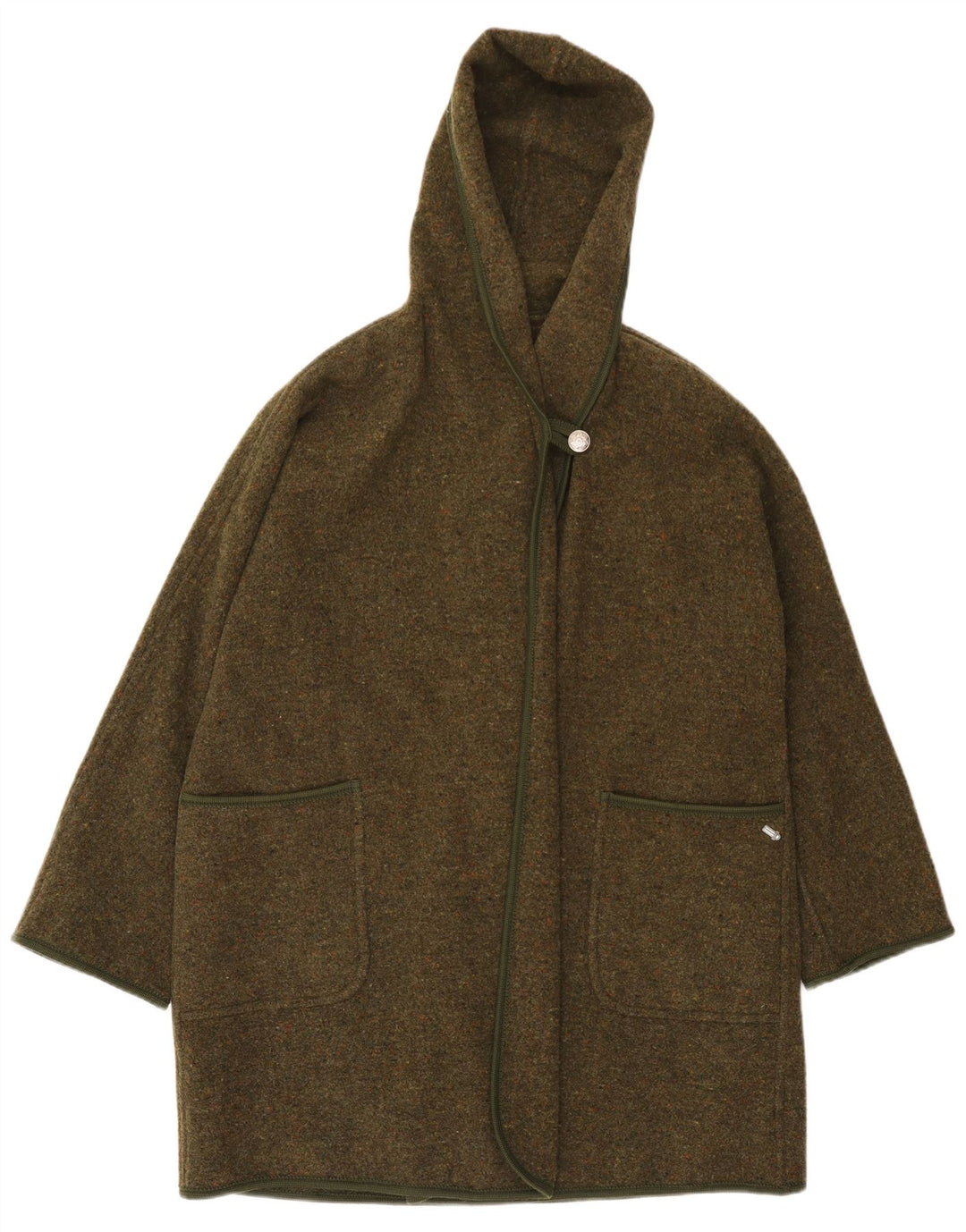 Merlet Dame Hætte Oversized Overfrakke IT 46 Stor Khaki Flecked Uld