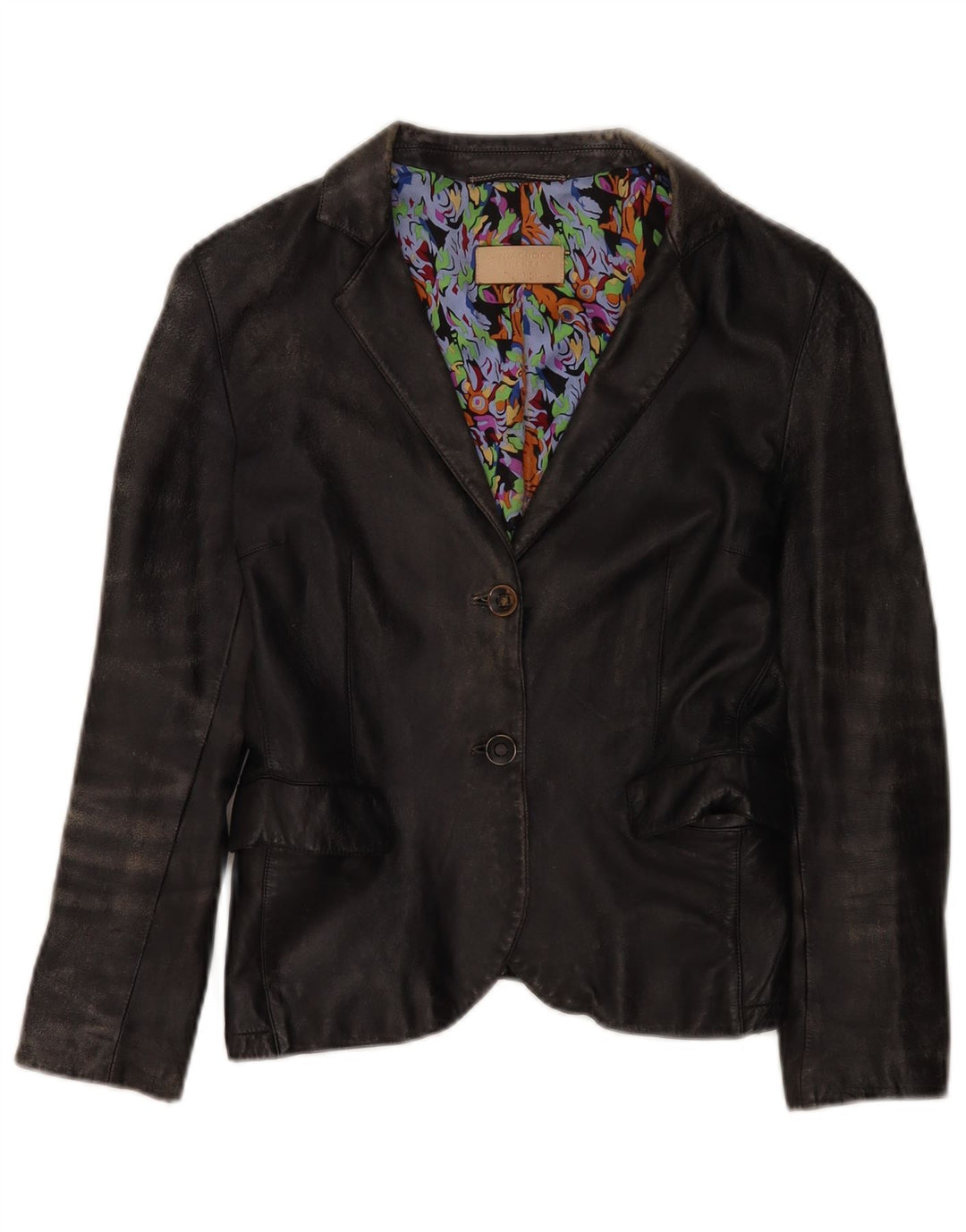 Santacroce Dame 2-knaps Læder Blazer Jacket UK 10 Small Black