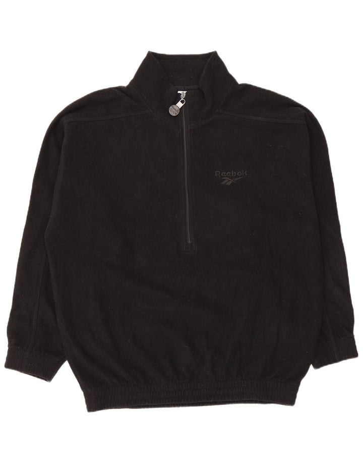 REEBOK Mens Zip Neck Fleece Jumper Medium Black Polyester