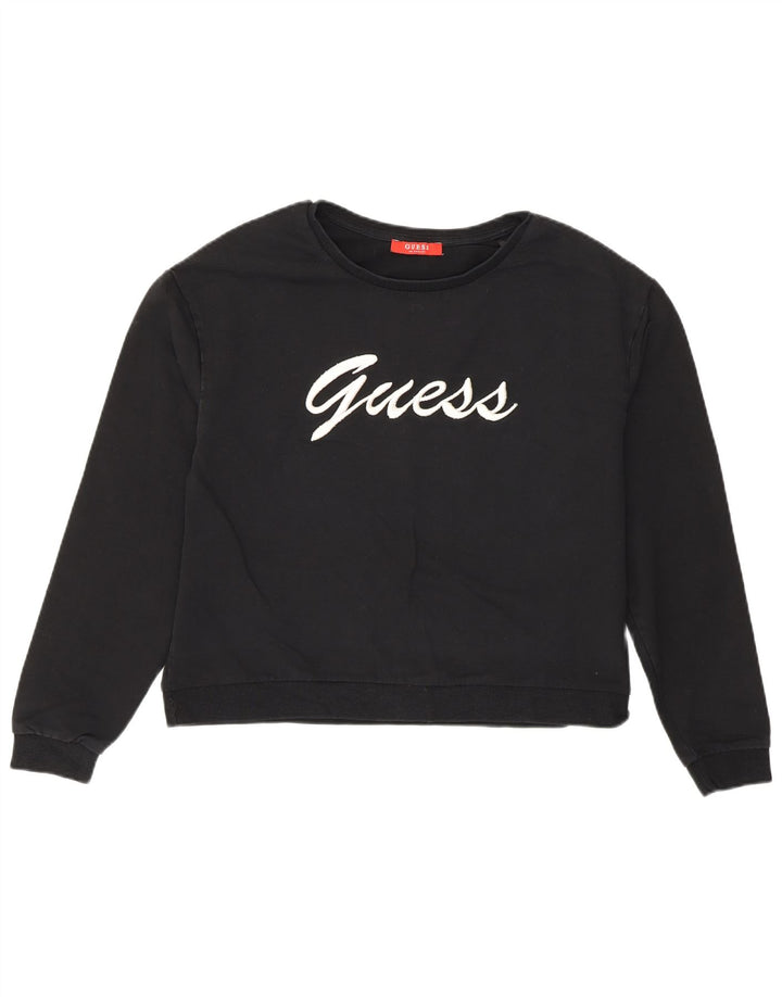 Guess Graphic Sweatshirt Jumper UK 8 Small Black Bomuld