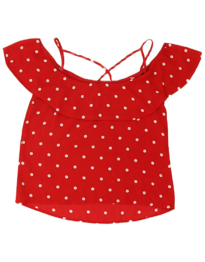 Oasis Womens Crop Off Shoulder Bluse Top UK 12 Medium Red Polka Dot