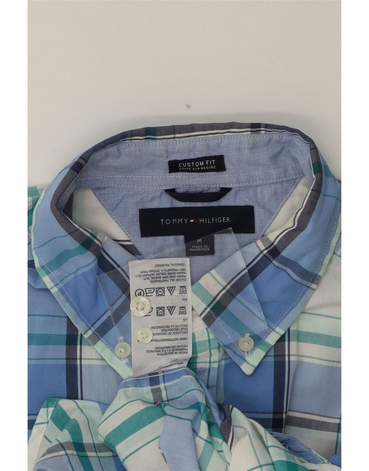 TOMMY HILFIGER Mens Custom Fit Short Sleeve Shirt Medium Blue Check Cotton Vintage Tommy Hilfiger and Second-Hand Tommy Hilfiger from Messina Hembry 