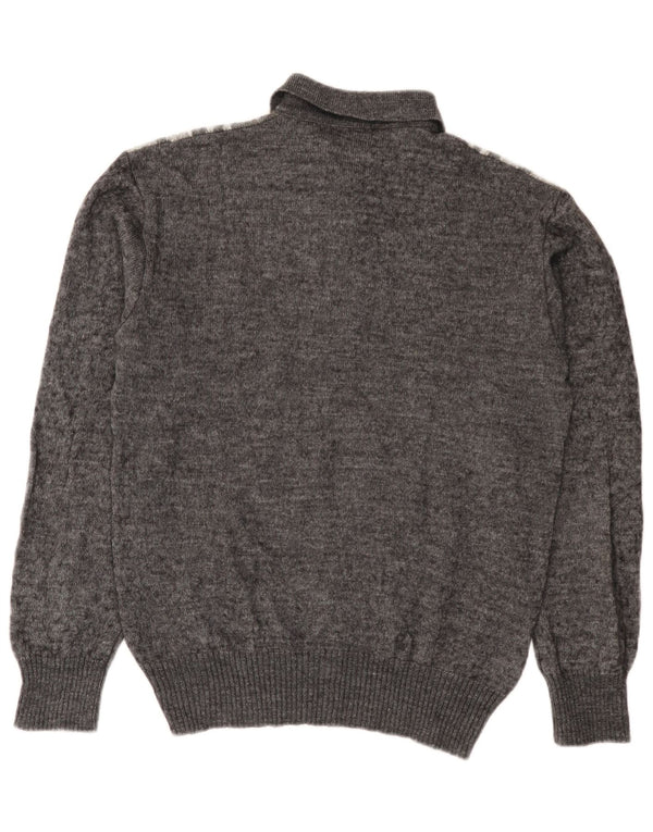 Rinaldi Herre Polo Neck Jumper Sweater Medium Grey Argyle/Diamond Wool