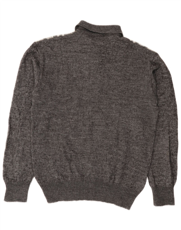 Rinaldi Herre Polo Neck Jumper Sweater Medium Grey Argyle/Diamond Wool