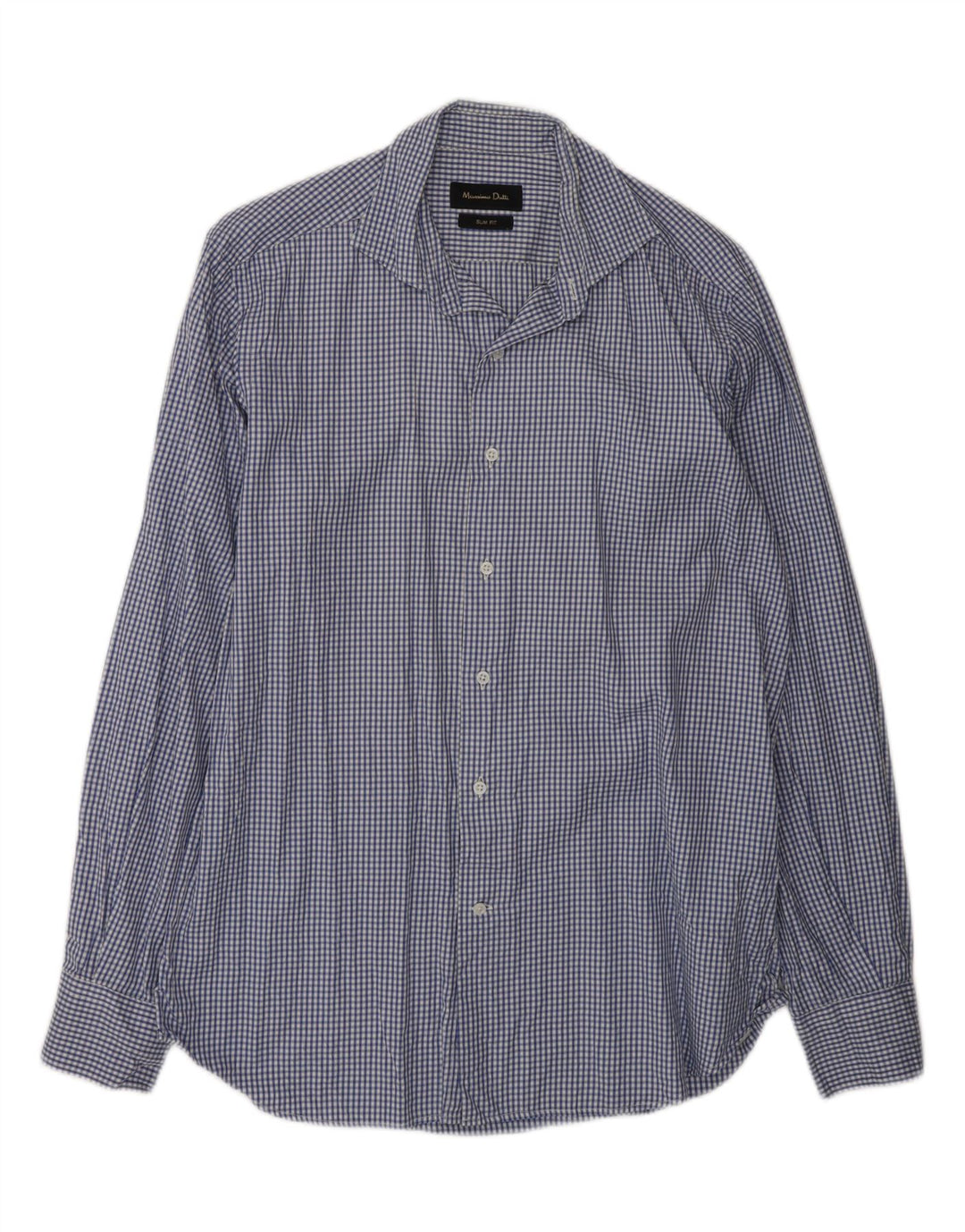 MASSIMO DUTTI Mens Slim Fit Flannel Shirt Size 41 16 Large Blue Gingham Vintage Massimo Dutti and Second-Hand Massimo Dutti from Messina Hembry 