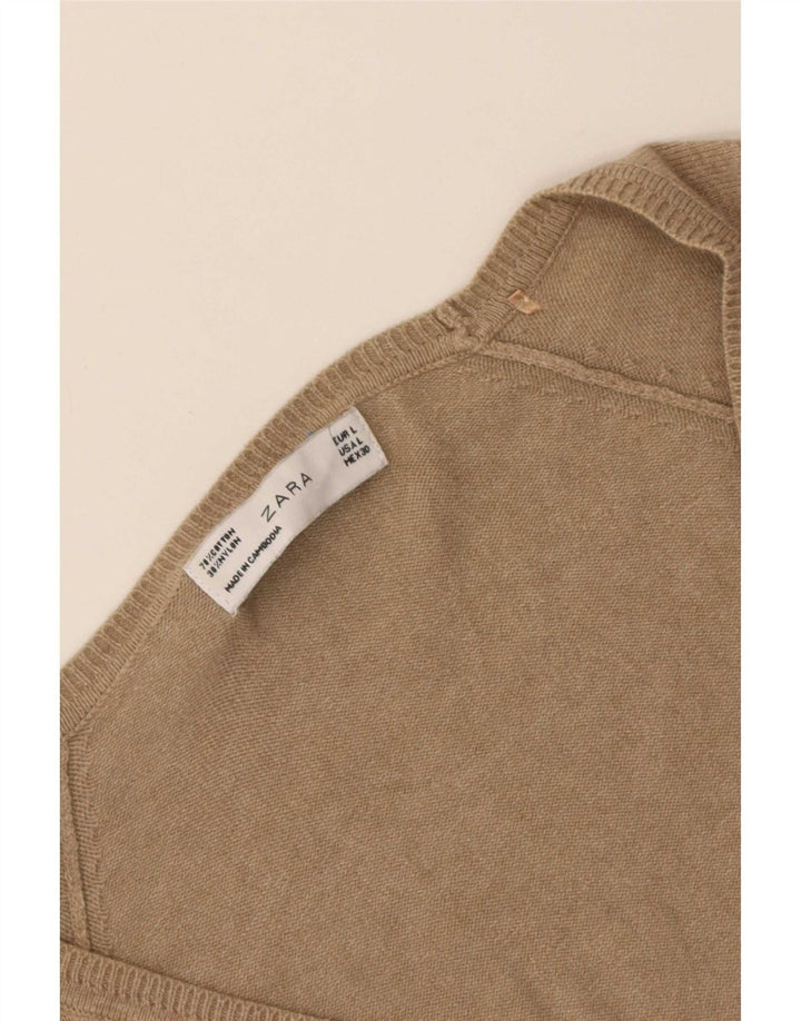Zara Dame Cardigan Sweater UK 16 Stor Beige Bomuld