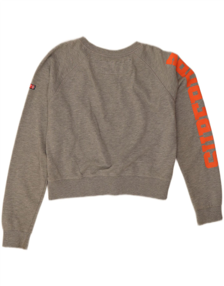 Superdry Womens Crop Graphic Sweatshirt Jumper UK 16 Large Grey Flecked