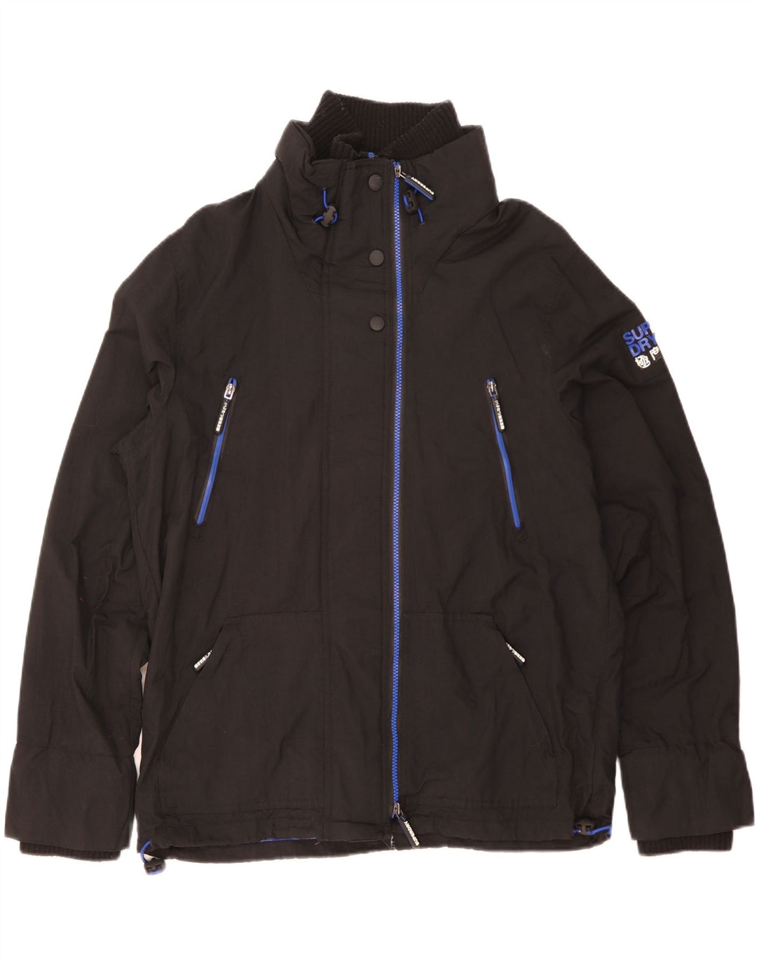 SUPERDRY Herre The Wind Attacker Grafisk regnjakke UK 44 2XL Sort Nylon