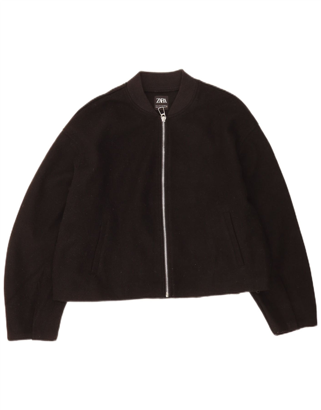 Zara Womens Oversized Bomber Jacket UK 14 Medium Black Polyester