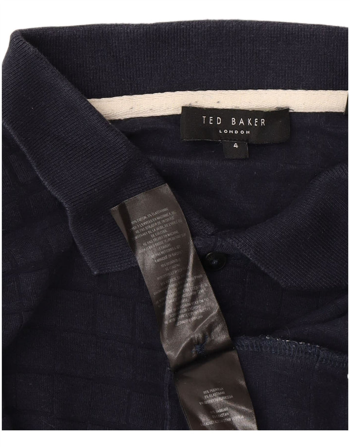 Ted Baker Langærmet herre polotrøje str. 4 Stor marineblå ternet bomuld