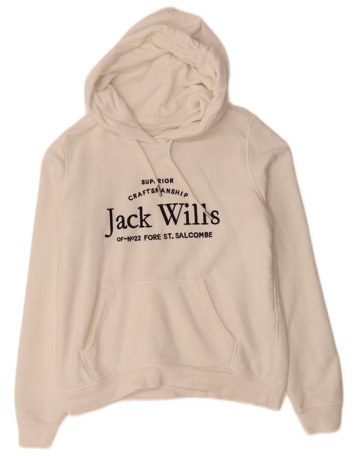 JACK WILLS Grafisk oversized hættetrøje til damer UK 10 Lille hvid bomuld