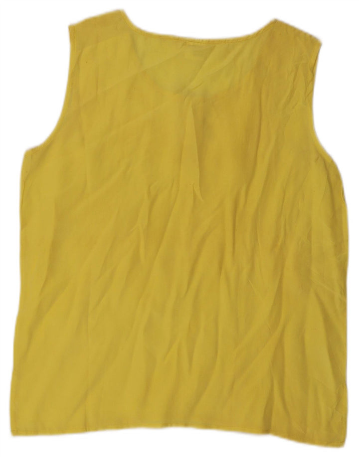 Vintage dame ærmeløs bluse Top UK 12 Medium Yellow Silk
