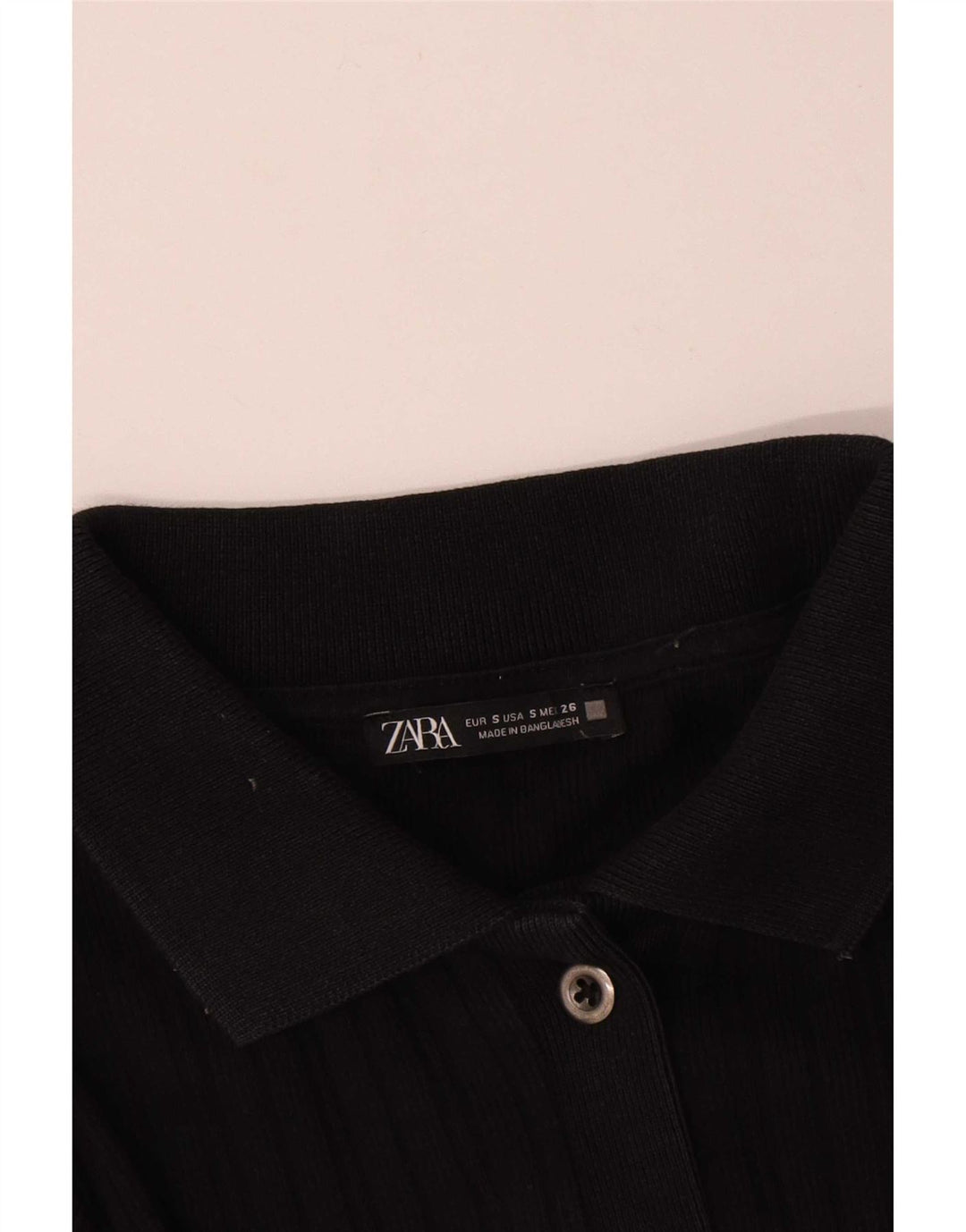Zara Womens Crop Shirt Bluse UK 8 Small Black Bomuld