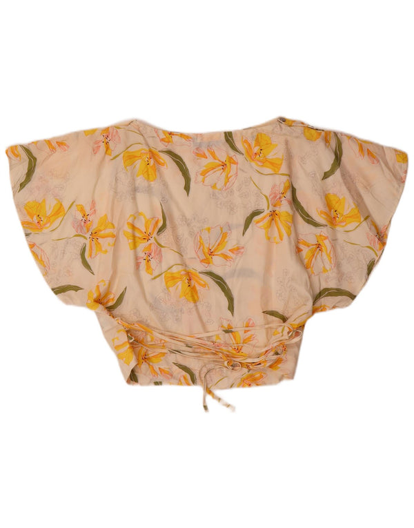 Zara Womens Crop Blouse Top UK 12 Medium White Floral Lyocell