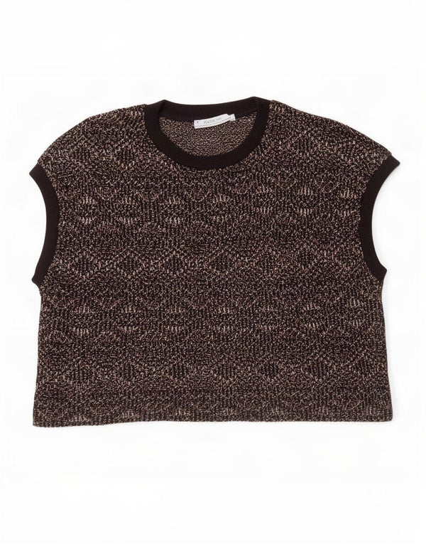 Zara Womens Crop Vest Top UK 10 Lille flerfarvet geometrisk bomuld
