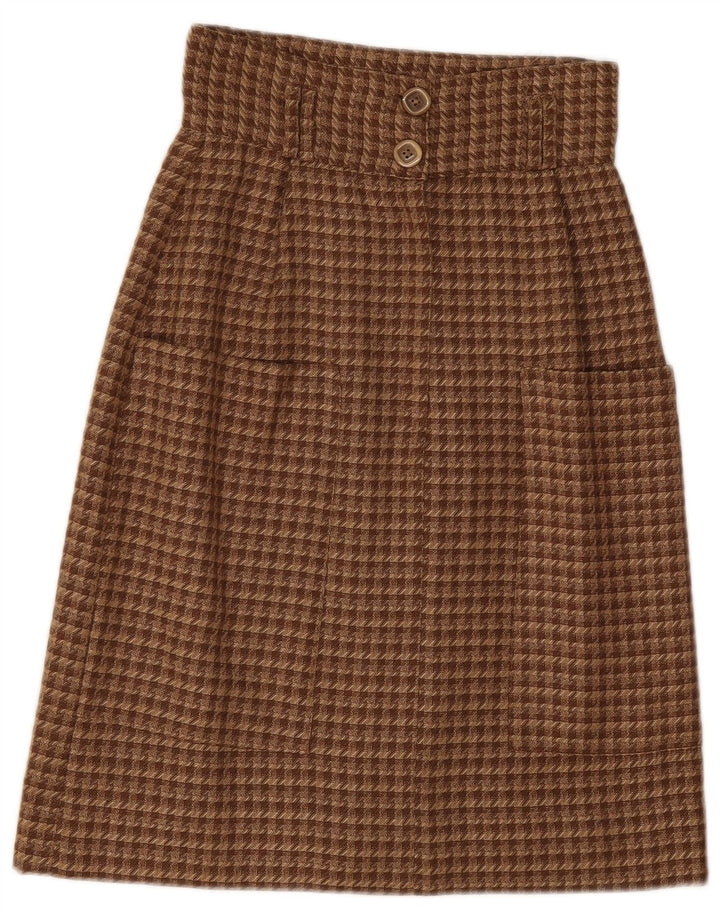 Vintage A-line nederdel til kvinder W24 XS Brun Houndstooth