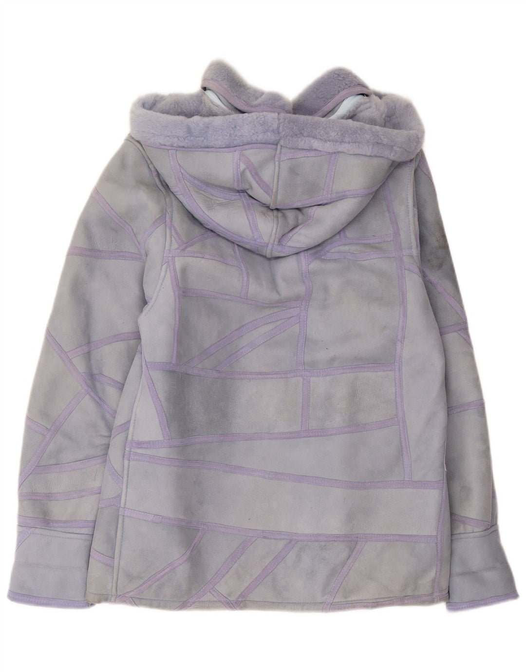 Vintage Dame Hætte Shearling Jacket UK 16 Large Purple Patchwork