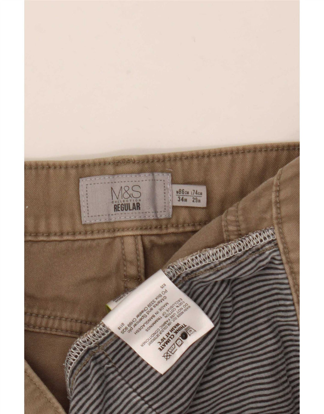 Marks & Spencer Herre Regular Fit Casual Bukser W34 L29 Beige Bomuld