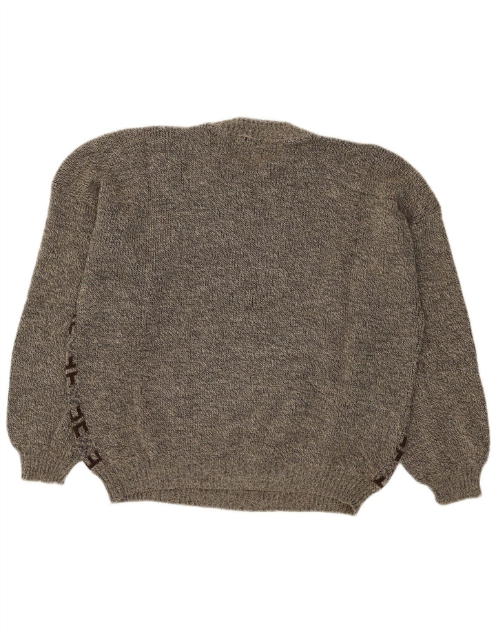 Vintage herre rund hals sweater stor grå geometrisk