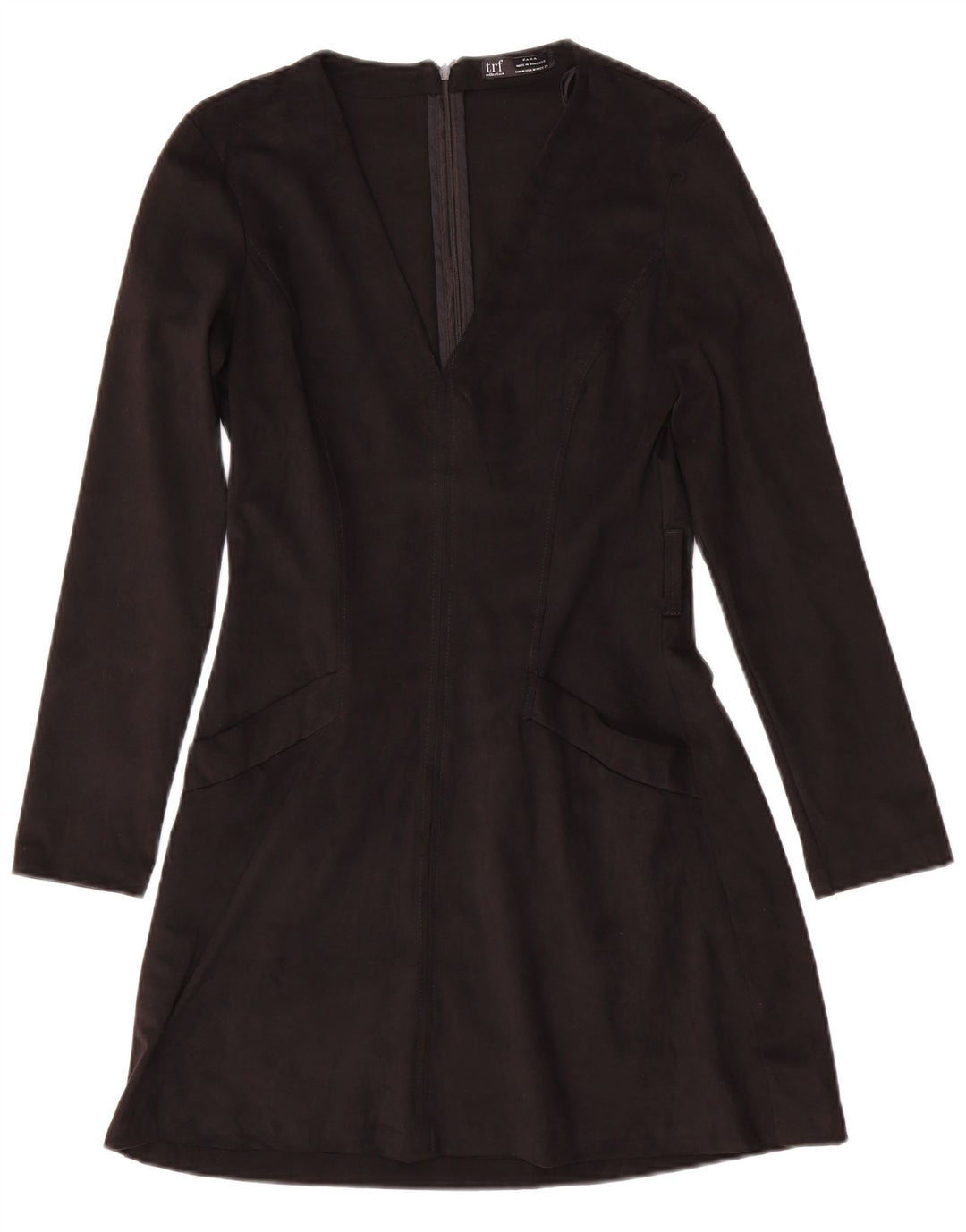 Zara Dame Langærmet A-Line Kjole UK 12 Medium Sort Polyester
